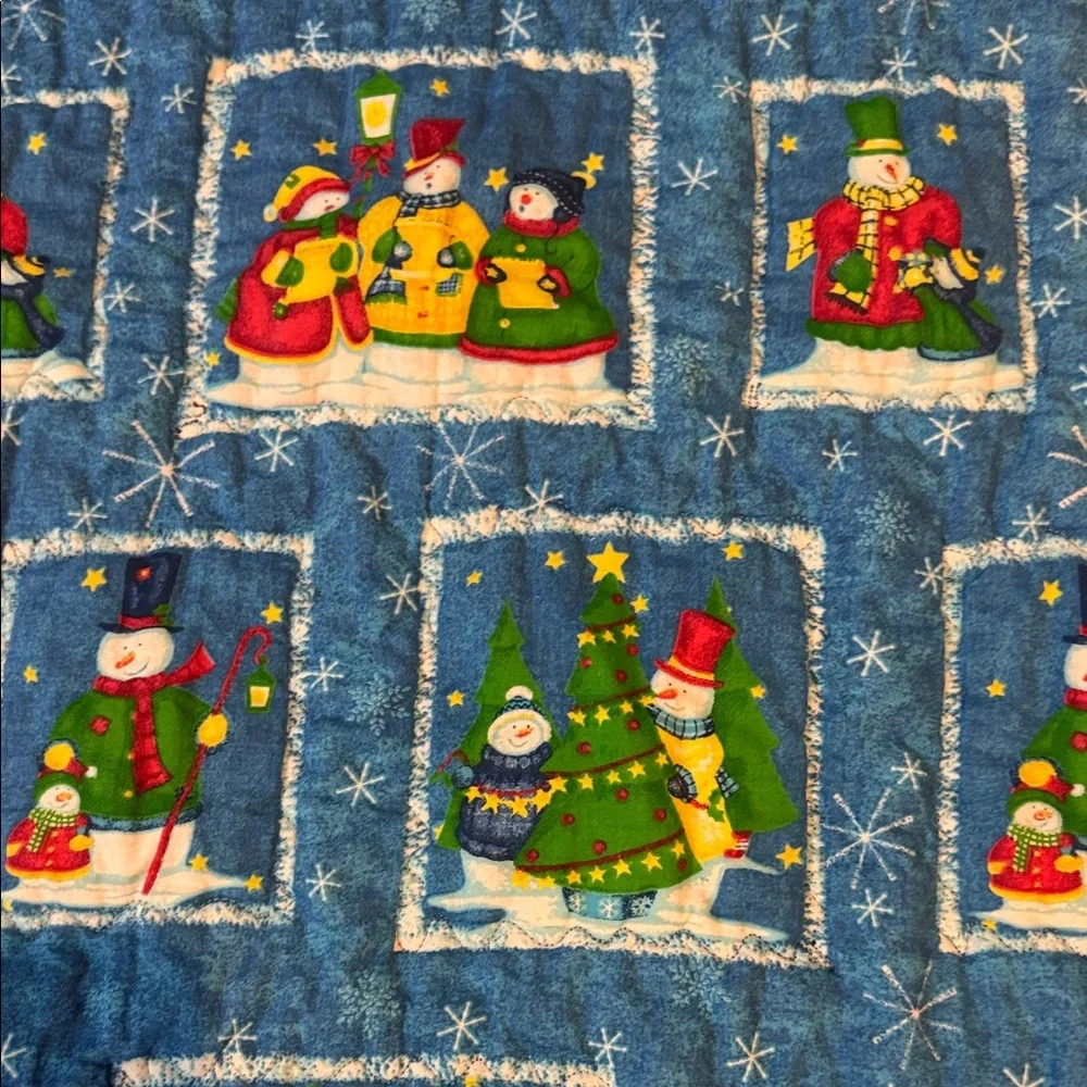 Festive Blue Snowman Holiday Quilt